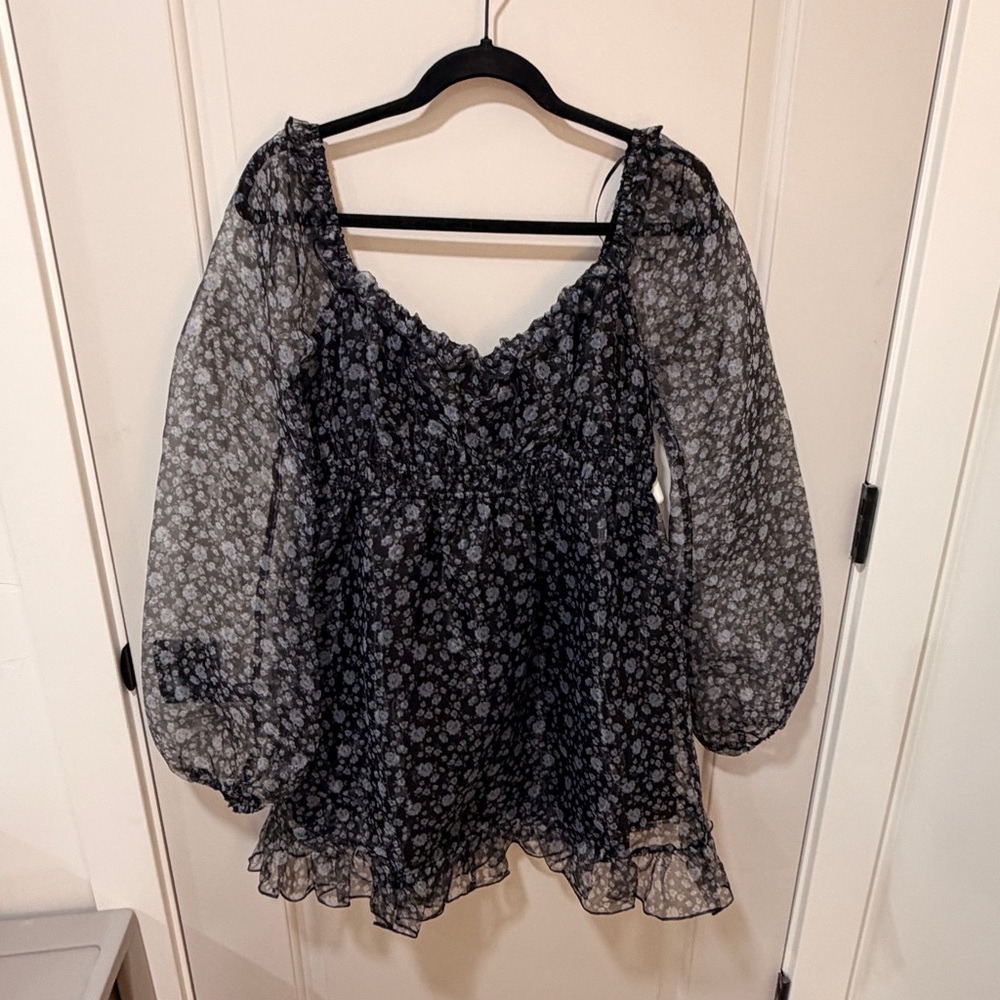 READ BLURB All in Favor Sheer Sleeve Floral Mini Dress Security Tag Attached